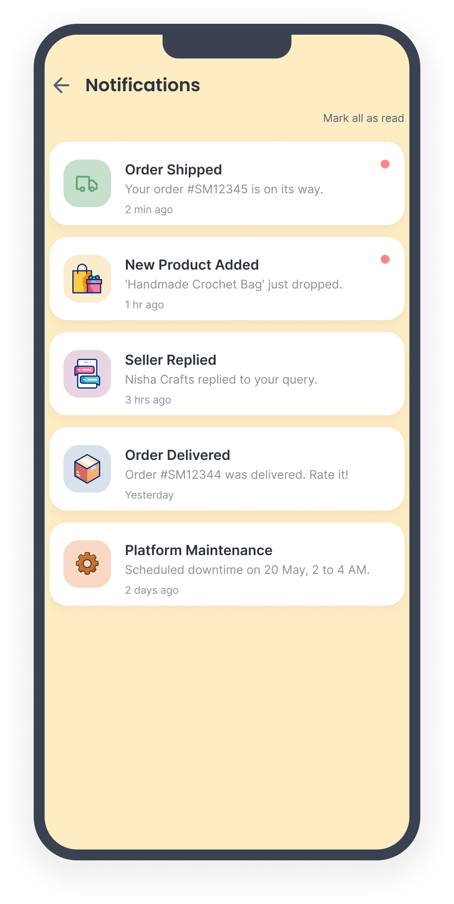 SmarKet Notifications screen