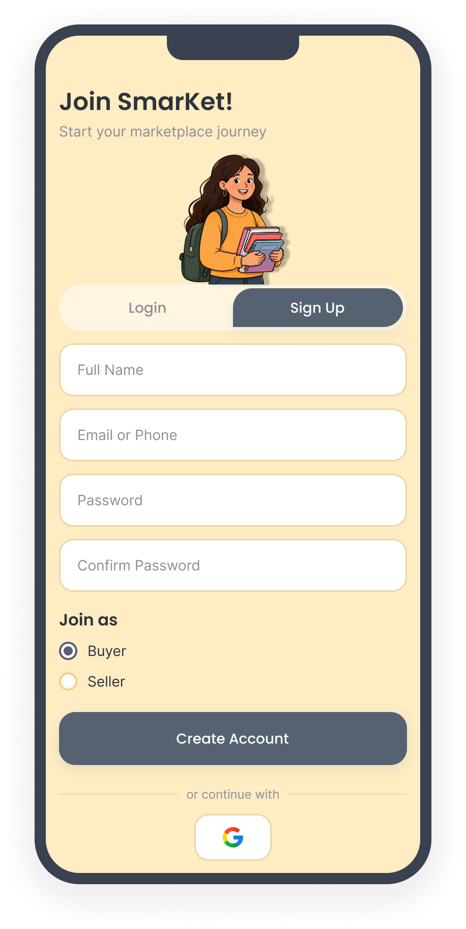 SmarKet Sign Up screen
