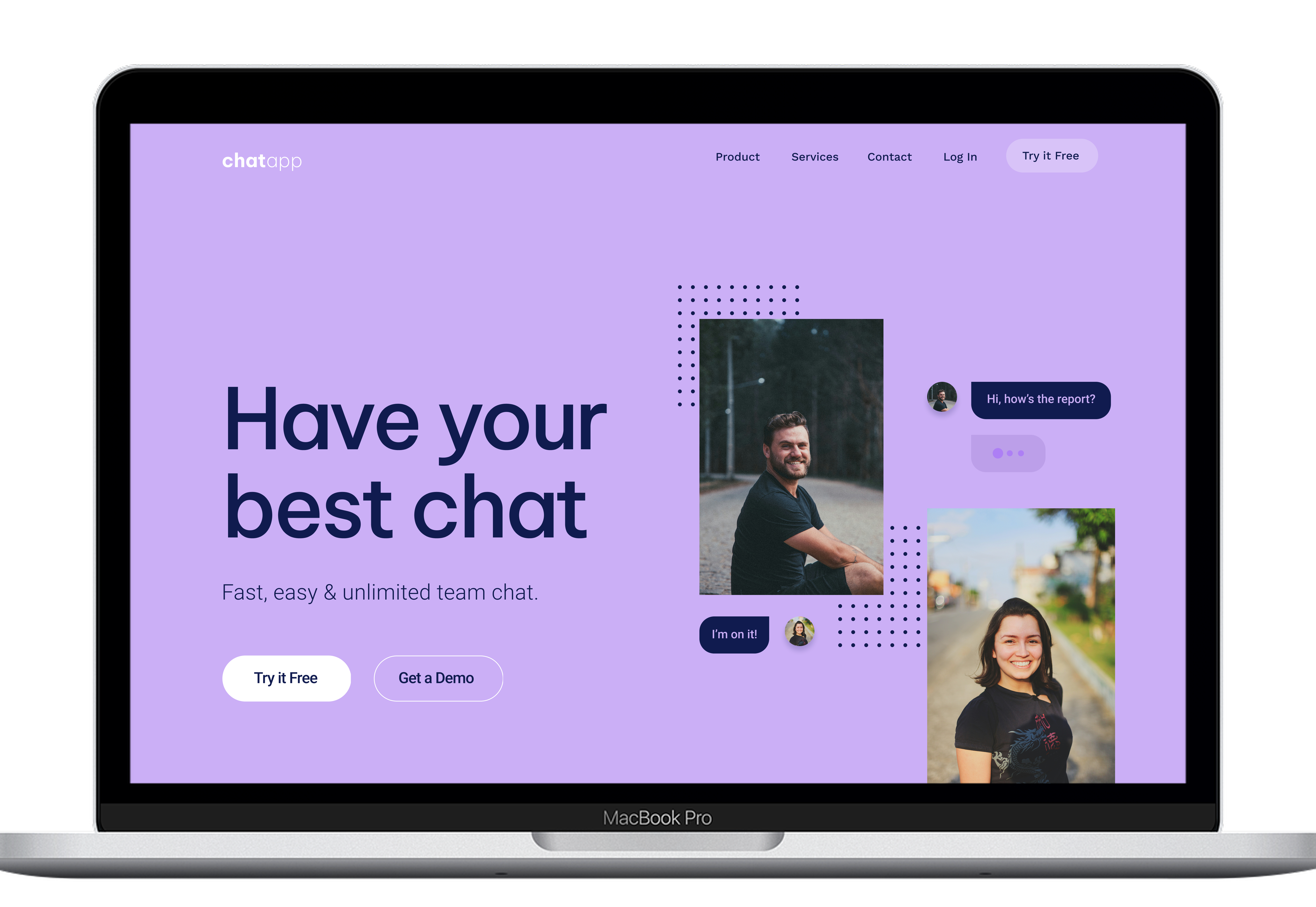 Desktop view of the chat app landing page
