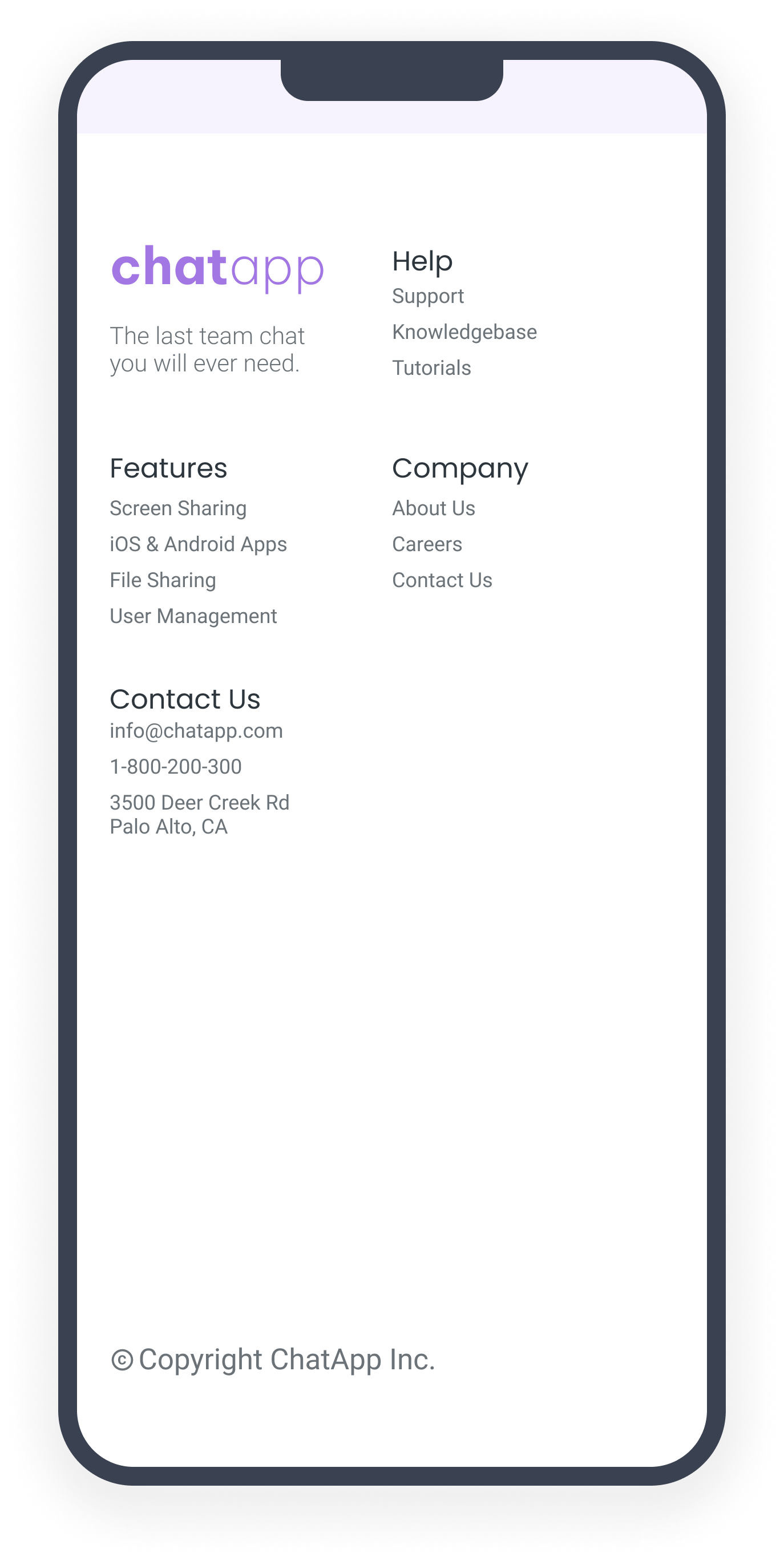 Mobile footer view